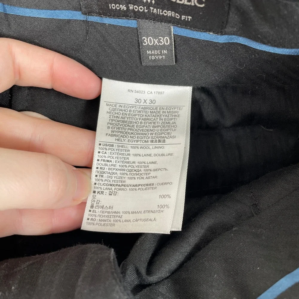 Banana Republic Dress Pants Mens 30x30 Black 100% Wool Tailored Fit Trousers